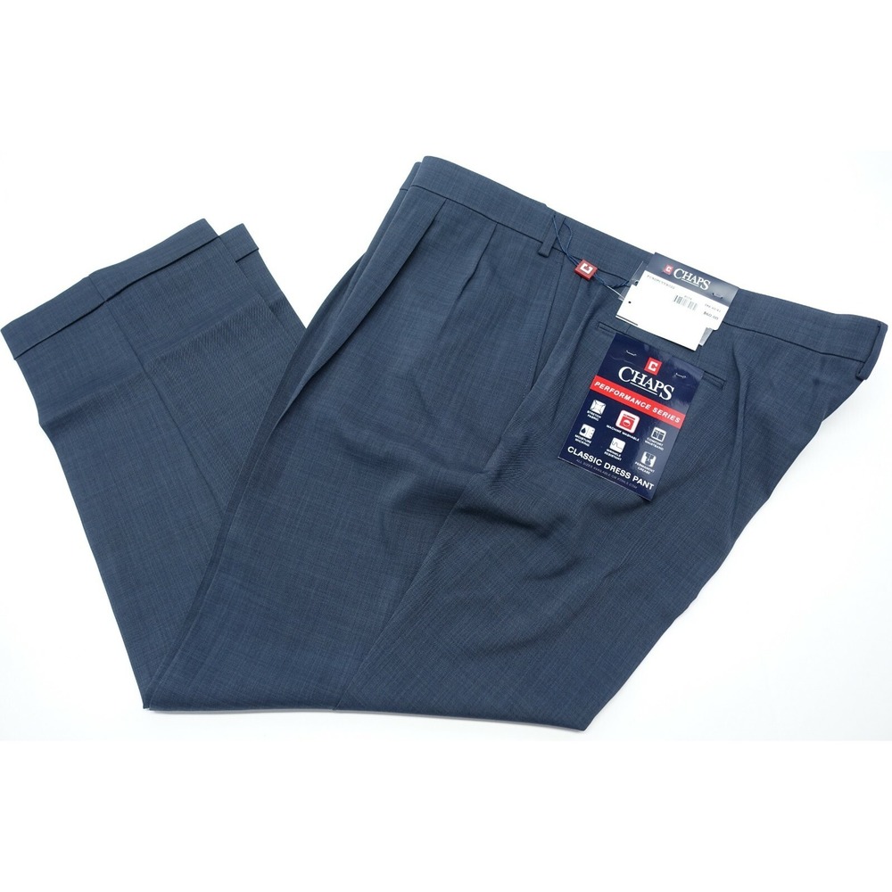 Chaps Dress Pants Men 48x36 Pleated Classic Fit Cuffed Big and Tall Blue